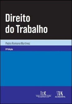 Capa do livro «Direito do Trabalho», de Pedro Romano Martinez, 8.ª edição, com um design em preto e azul e os logótipos da editora na parte inferior.